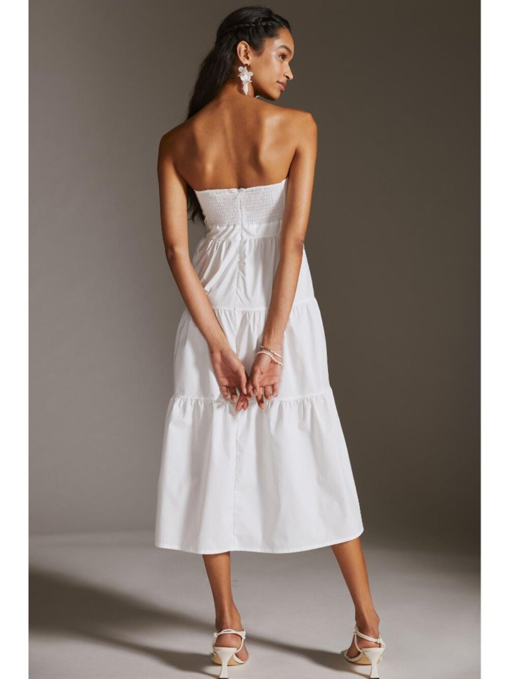 Blue Tassel For Anthropologie White Strapless Tie Front Midi Dress - Picture 4 of 5
